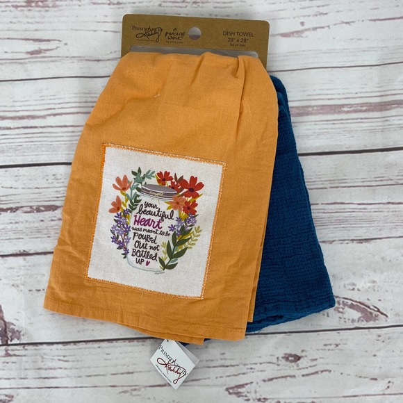 Kitchen Dish Towel 2 Pc Set Mason Jar Floral Country Cottage Mothers Day - Picture 1 of 8